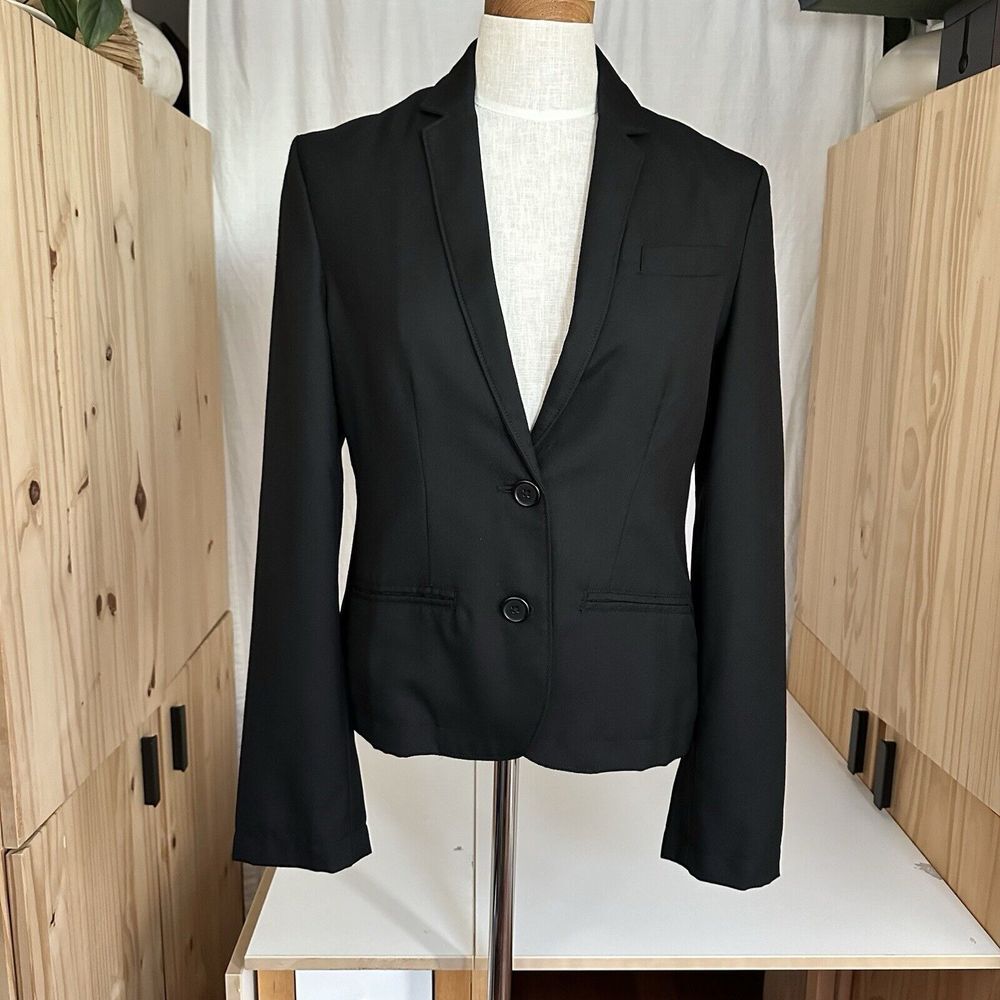 Garnet Hill Lightweight Wool Blend Blazer Jacket Women 10 Black Office‎ Academia